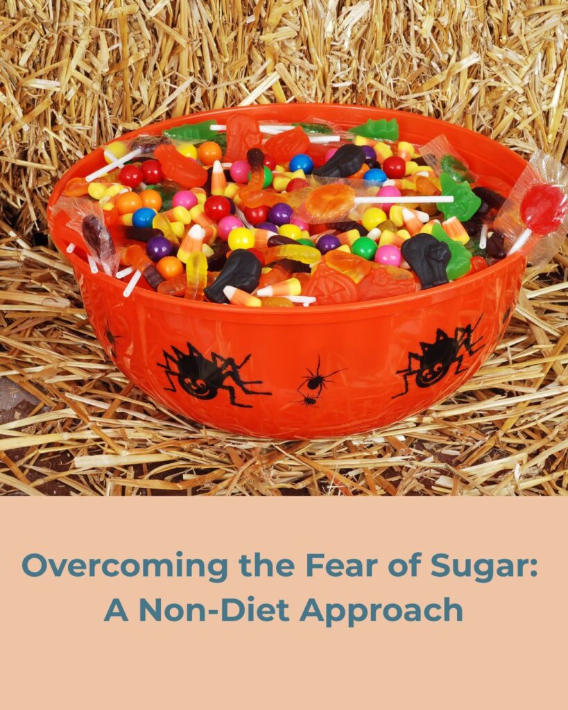 Assorted Halloween candy symbolizing the fear of sugar and learning to make peace with sweets